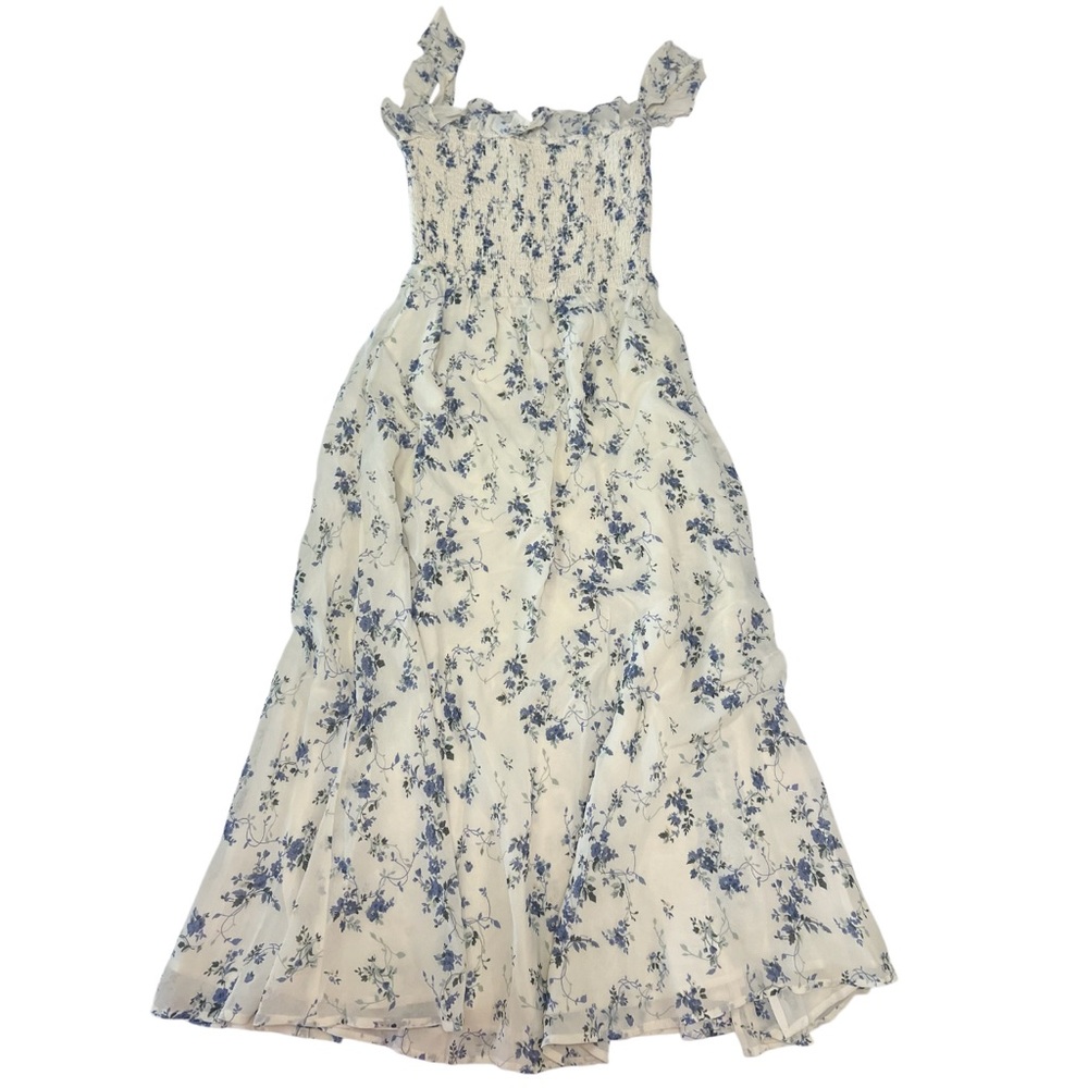 Reformation Noreen Midi Graduation Dress Blue Floral Print Kentucky Derby Dress